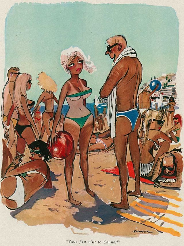 девушка с незагорелыми следами от купальника на пляже. эротическая картинка комикс