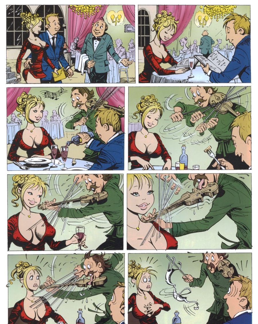 эротический комикс про случай с откровенным декольте и бюстгальтером в ресторане